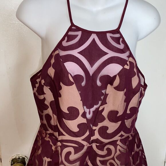 KEEPSAKE Bordeaux Romantic Rebel Burnout Skater Dress-L NWT - Picture 3 of 10
